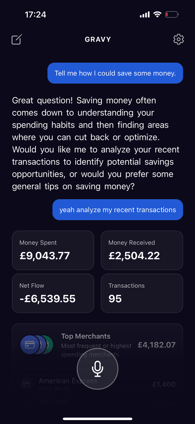 GRAVY App Demo - AI Financial Assistant Interface